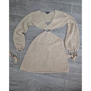 Miss Lola Crochet Mini Dress Cutout Cover Up Tassel Tie‎ S/M Bohemian Boho